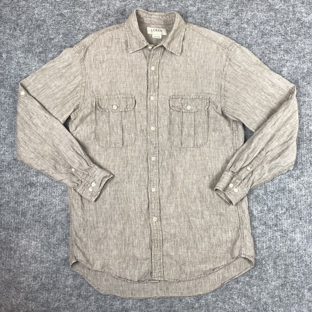 J. Crew Men's Linen Button-Up Shirt in Taupe